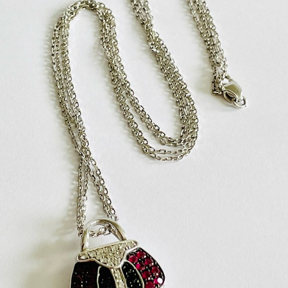 MIRABELLE Solid 18k 18kt white gold ruby and sapphire purse bag pendant necklace - Picture 7 of 16